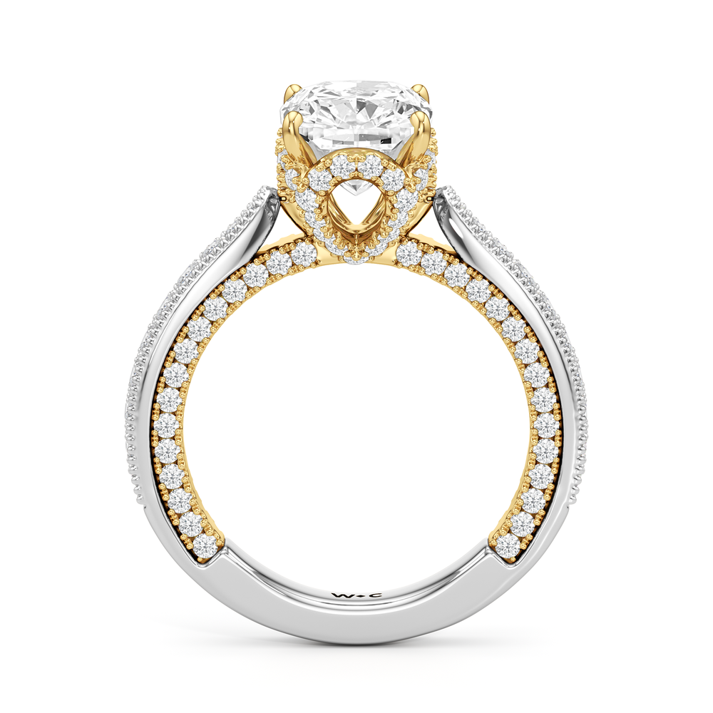 The Chrysler Ring with Elongated Cushion Cut Diamond in 14KT White & Yellow Gold view 3
