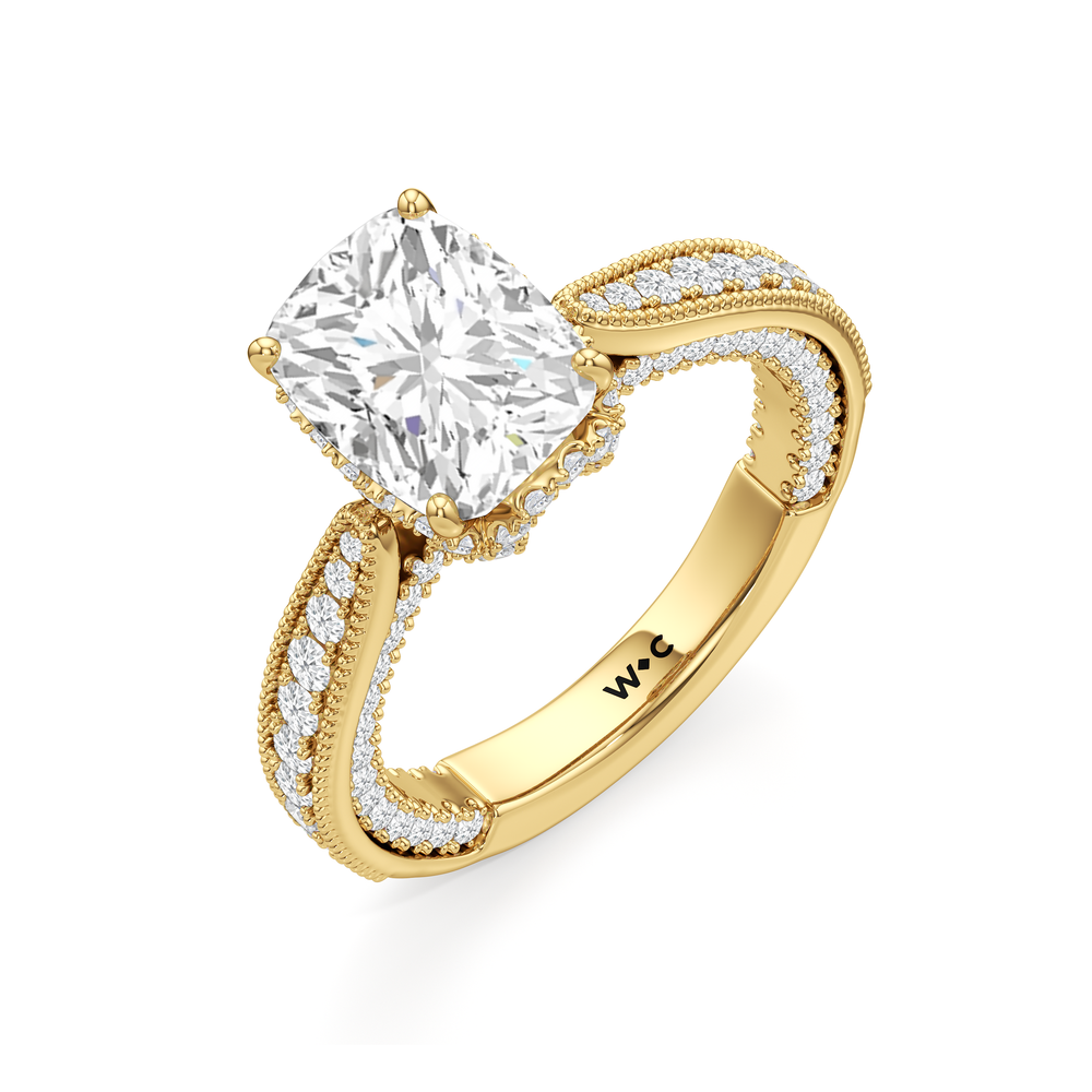 The Chrysler Ring with Elongated Cushion Cut Diamond in 14KT Yellow Gold view 4
