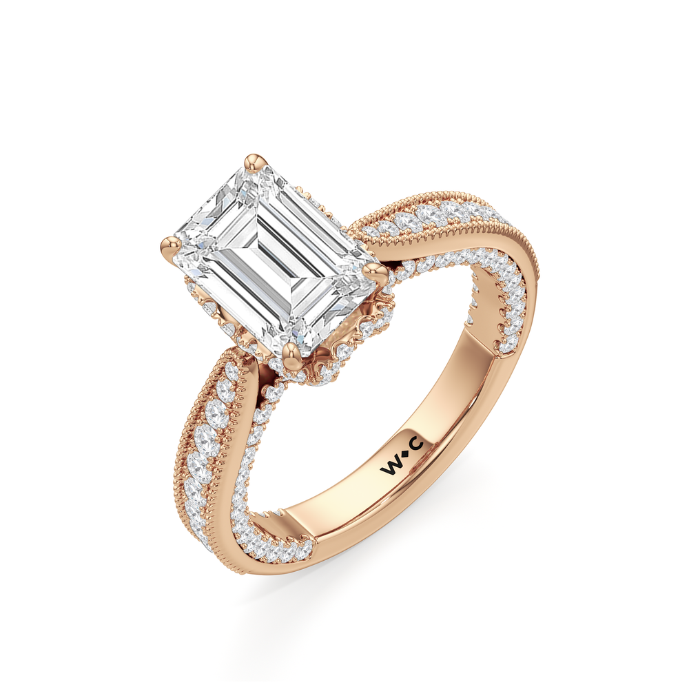 Emerald Cut The Chrysler Ring with Lab Grown Diamond in 14KT Rose Gold view 4
