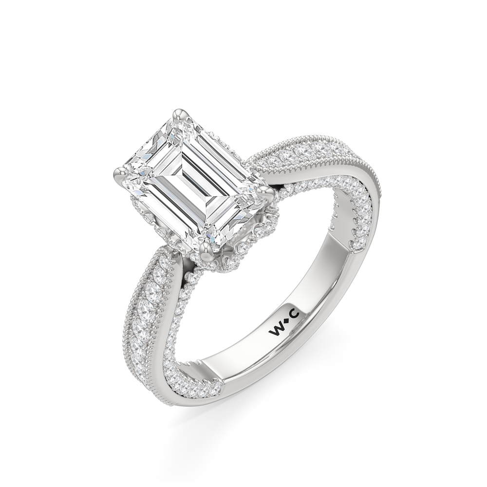 Emerald Cut The Chrysler Ring with Lab Grown Diamond in 14KT Platinum view 4
