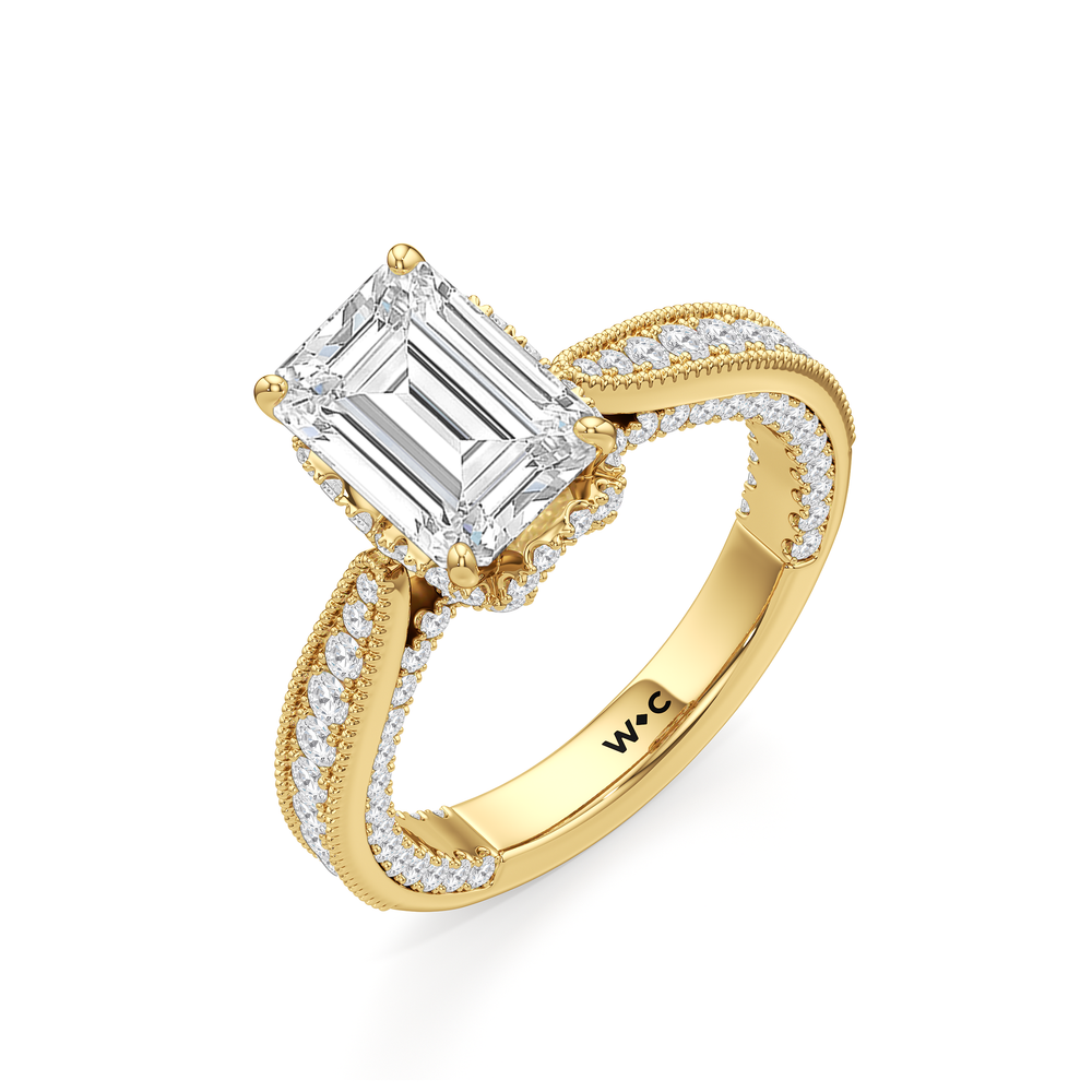 The Chrysler Ring with Emerald Cut Diamond in 14KT Yellow Gold view 4
