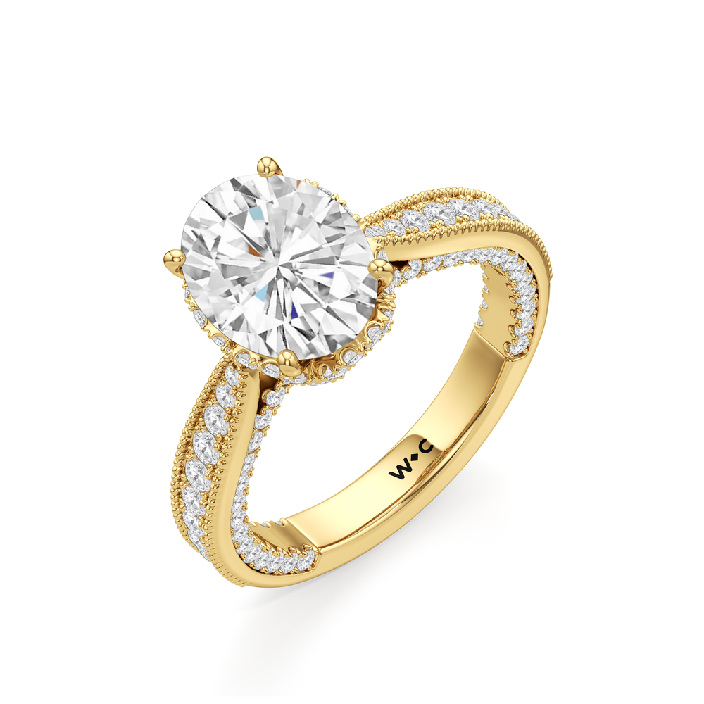 Oval Cut The Chrysler Ring with Lab Grown Diamond in 14KT Yellow Gold view 4
