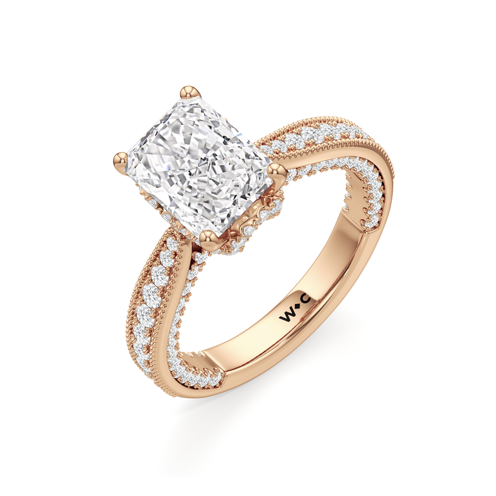 The Chrysler Ring with Radiant Cut Diamond in 14KT Rose Gold view 4
