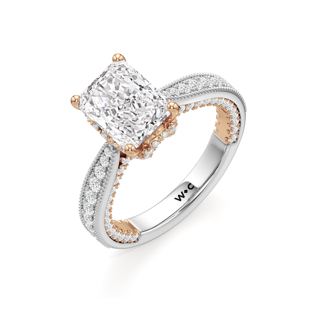 The Chrysler Ring with Radiant Cut Diamond in 14KT White & Rose Gold view 4
