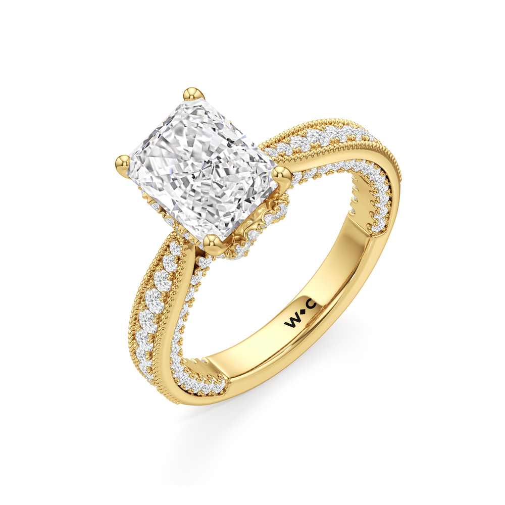 The Chrysler Ring with Radiant Cut Diamond in 14KT Yellow Gold view 4
