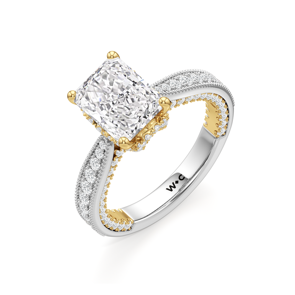 The Chrysler Ring with Radiant Cut Diamond in 14KT White & Yellow Gold view 4
