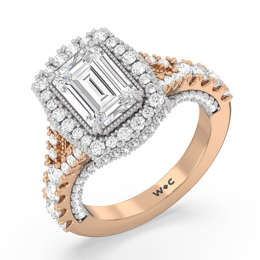 Emerald Cut The Cloister Ring (E+ VVS+) with Lab Grown Diamond in 14KT White & Rose Gold view 3
