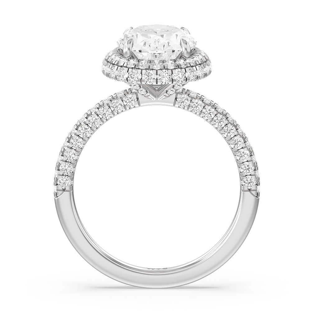 Falling Edge Dome Halo Engagement Ring with Oval Cut Diamond in 14KT Platinum view 2
