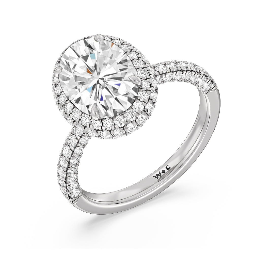 Falling Edge Dome Halo Engagement Ring with Oval Cut Diamond in 14KT Platinum view 3
