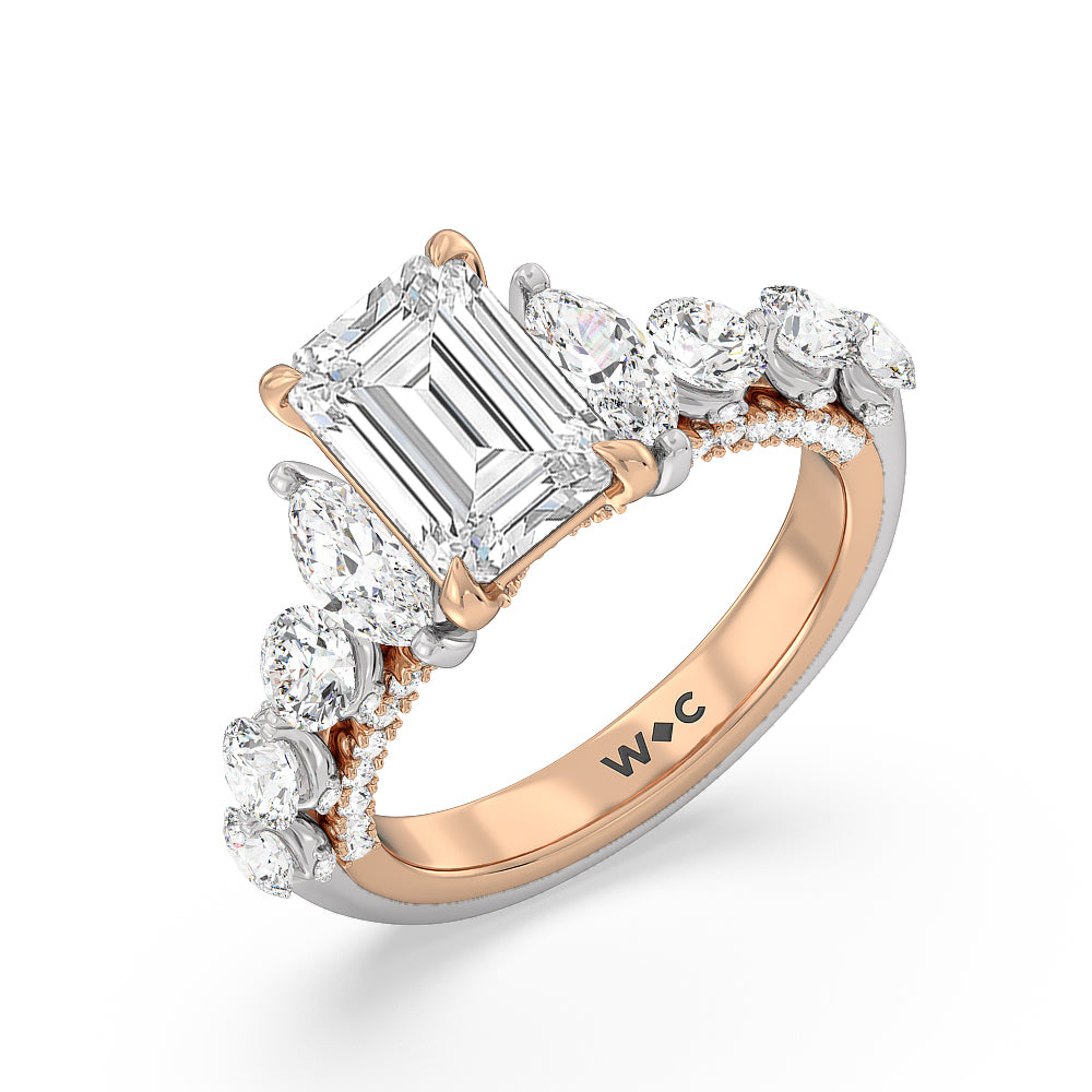 The St. Regis Ring with Emerald Cut Diamond in 14KT White & Rose Gold view 3
