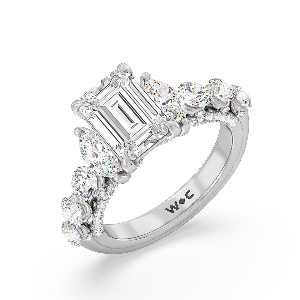 The St. Regis Ring with Emerald Cut Diamond in 14KT Platinum view 3
