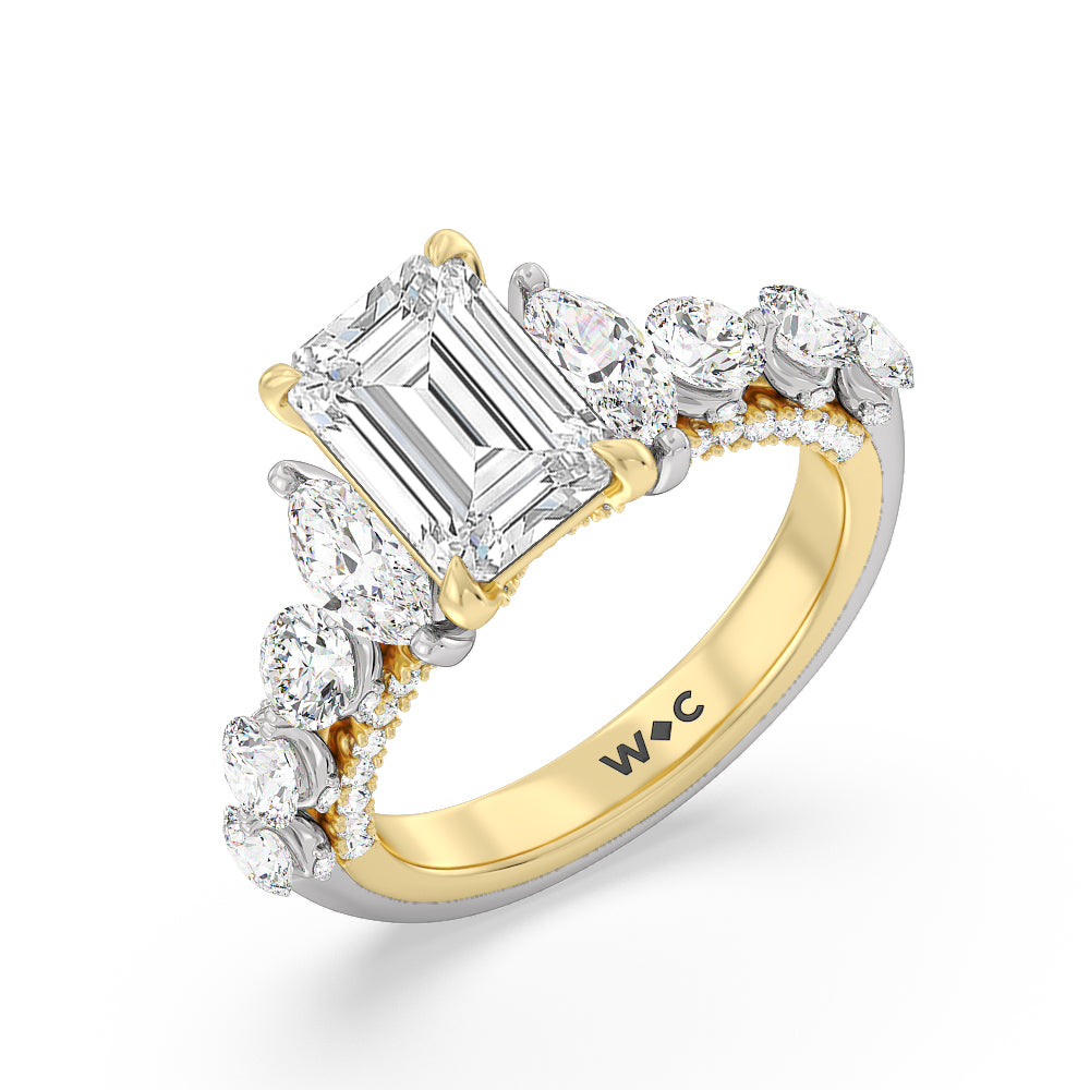 The St. Regis Ring with Emerald Cut Diamond in 14KT White & Yellow Gold view 3
