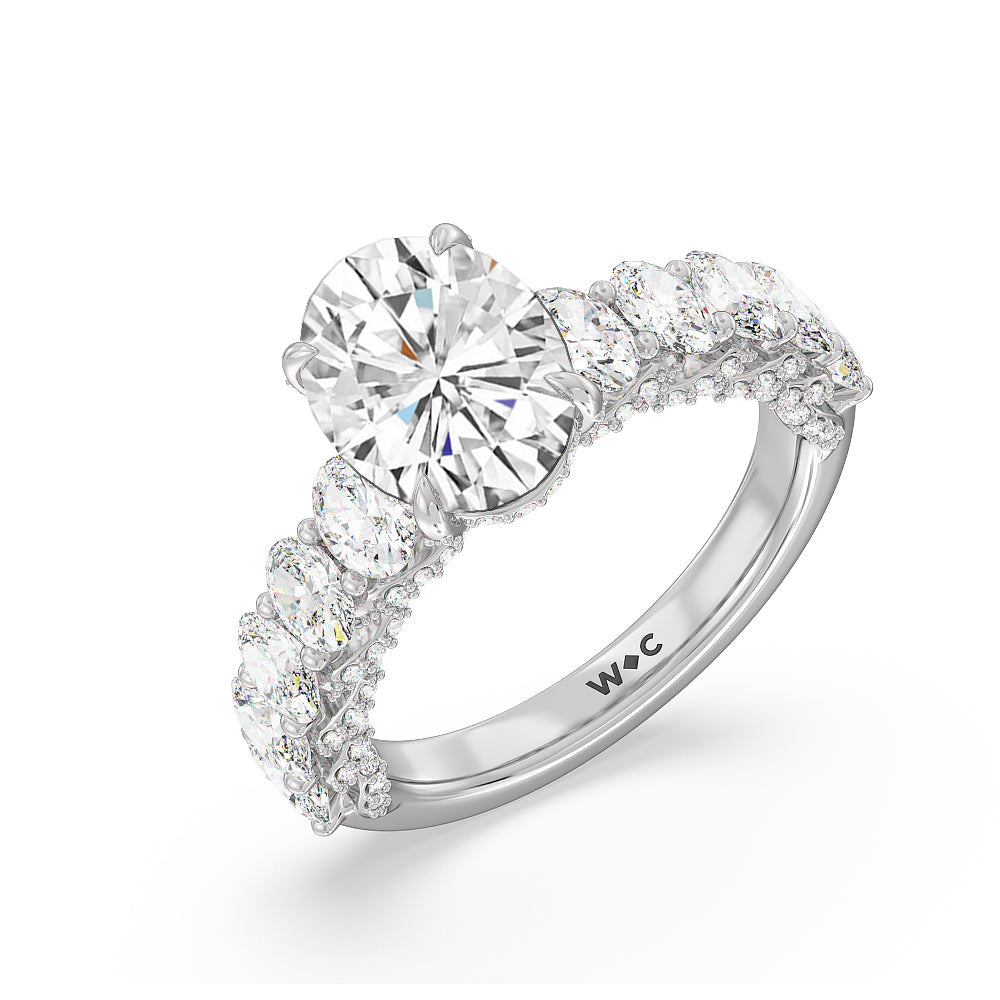 6.92ct Oval Roosevelt Lab Diamond Engagement Ring with 9 3/8 Cut Diamond in 14KT Oval view 4
