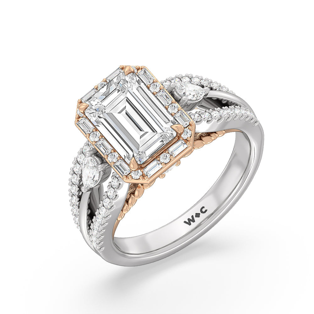 Emerald Cut The Whitney Ring (E+ VVS+) with Lab Grown Diamond in 14KT White & Rose Gold view 3
