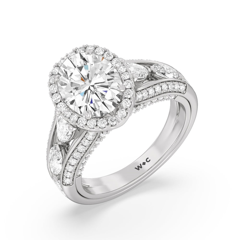 5.30ct Oval Apollo Lab Diamond Engagement Ring with 7 1/5 Cut Diamond in 14KT Oval view 4
