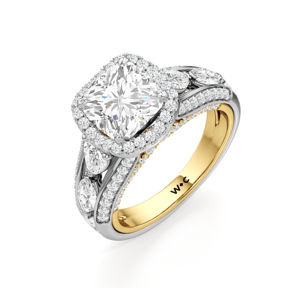 The Apollo Ring with Cushion Cut Diamond in 14KT White & Yellow Gold view 4
