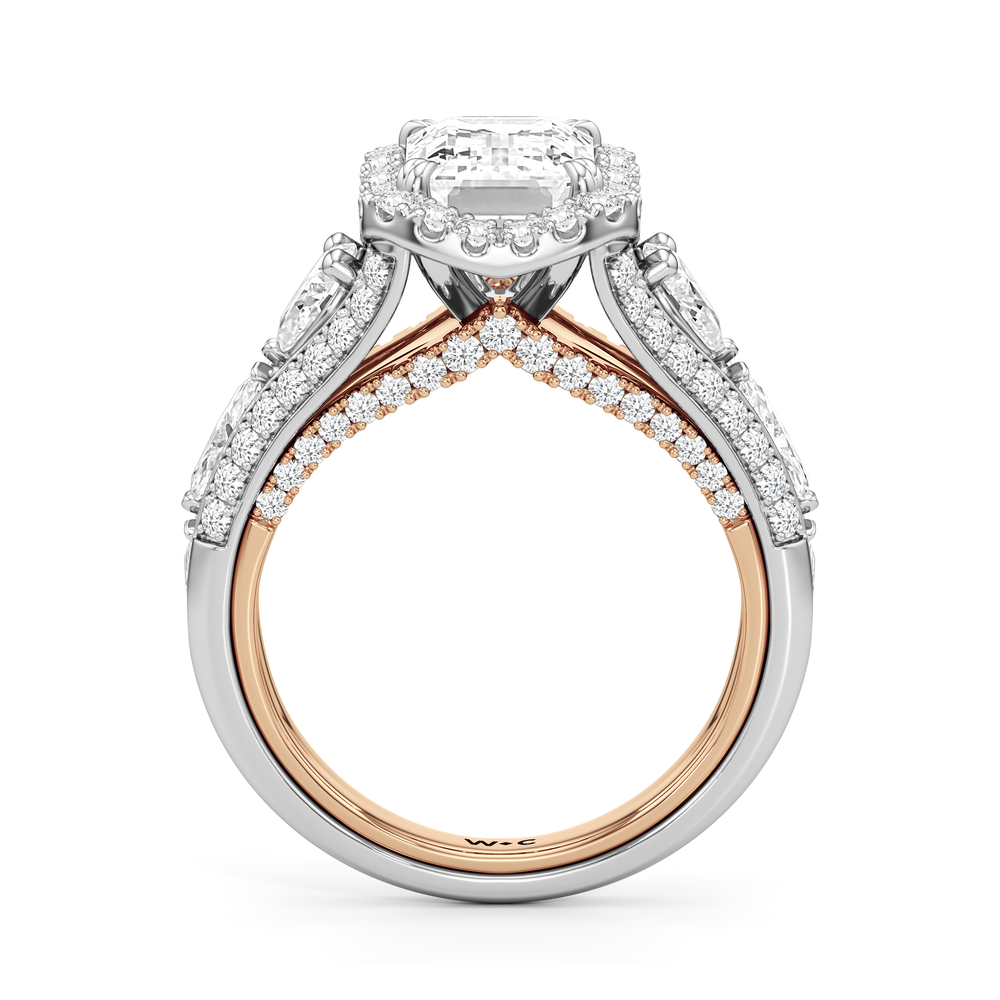 The Apollo Ring with Emerald Cut Diamond in 14KT White & Rose Gold view 3
