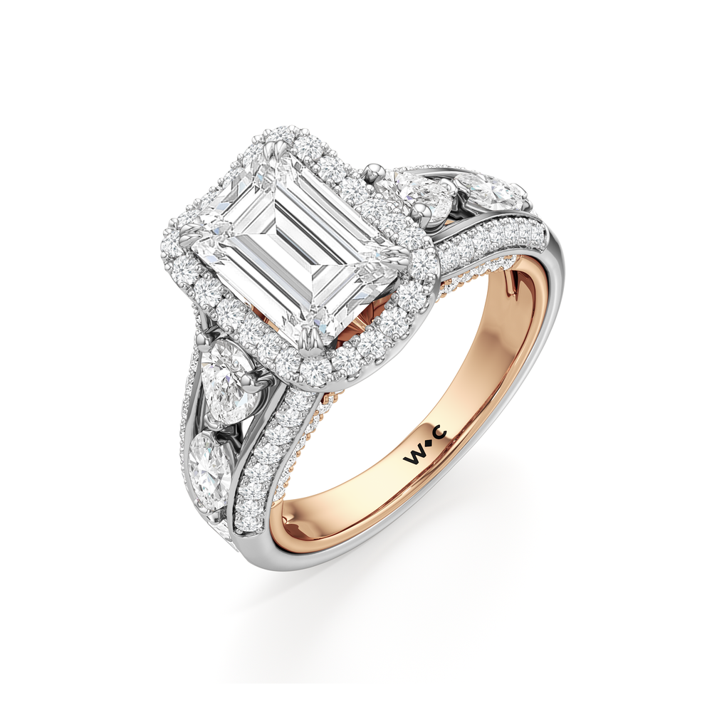 The Apollo Ring with Emerald Cut Diamond in 14KT White & Rose Gold view 4
