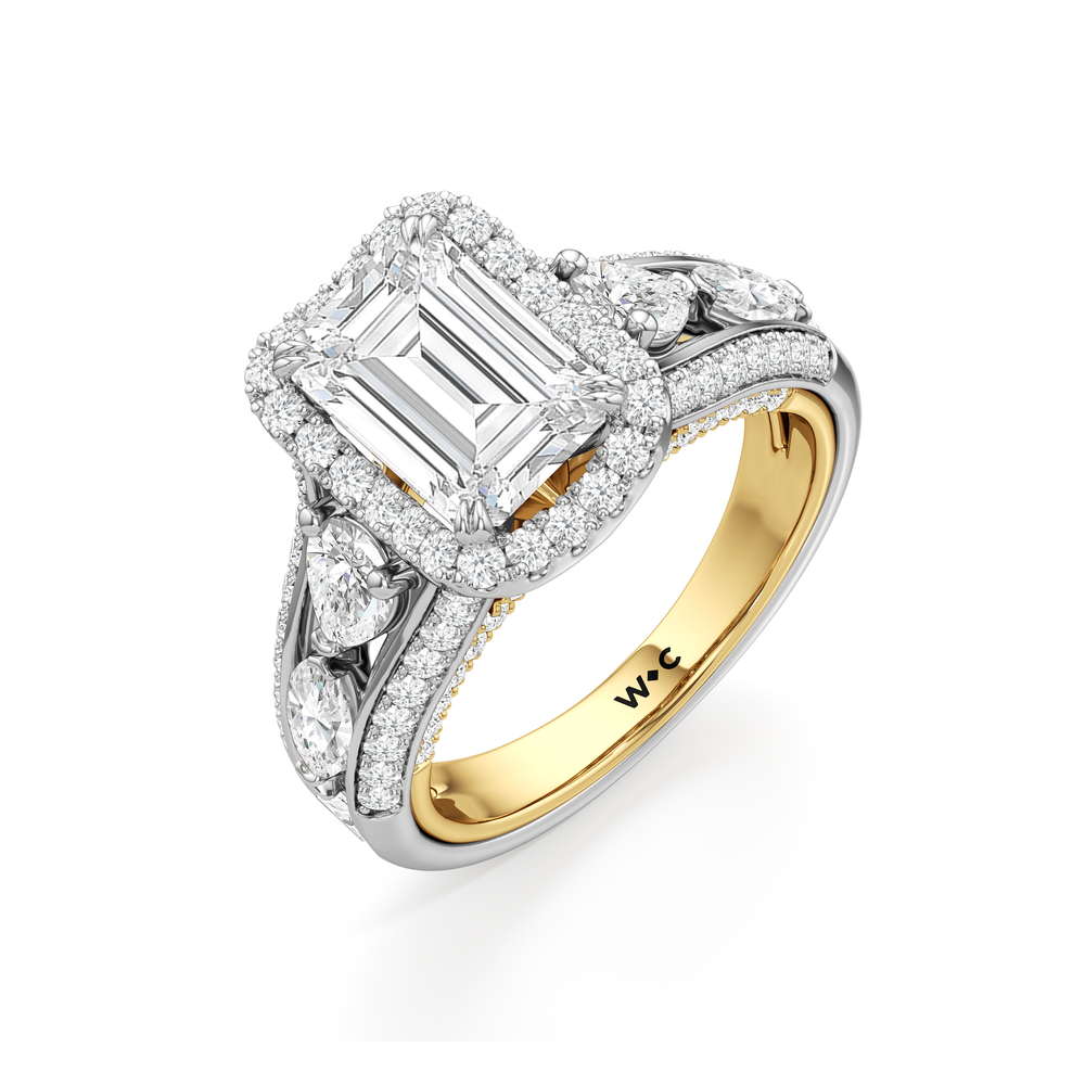 The Apollo Ring with Emerald Cut Diamond in 14KT White & Yellow Gold view 4
