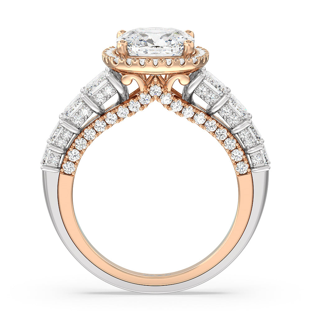 The Plaza Ring with Cushion Cut Diamond in 14KT White & Rose Gold view 2
