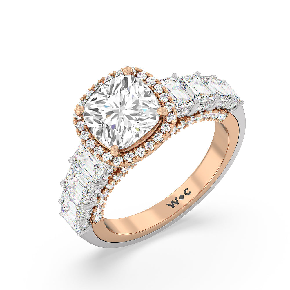 The Plaza Ring with Cushion Cut Diamond in 14KT White & Rose Gold view 3

