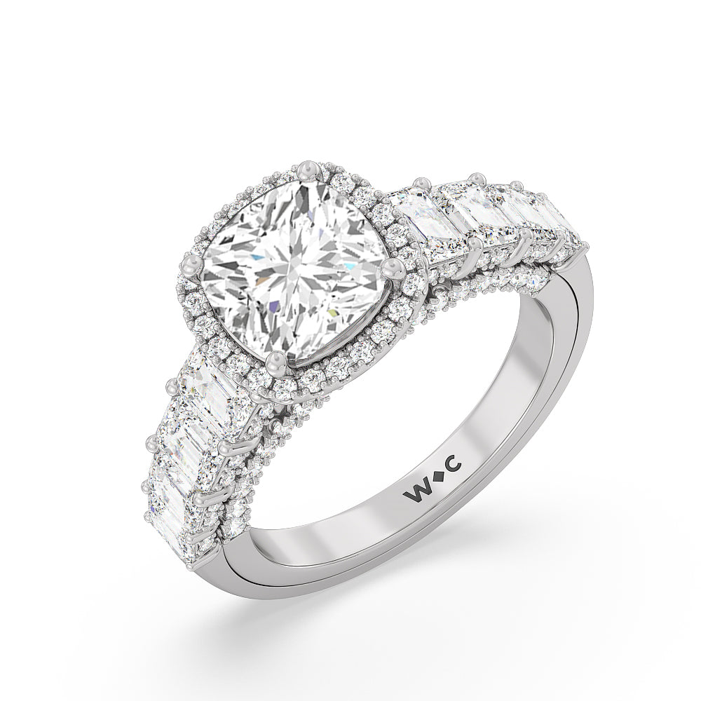 The Plaza Ring with Cushion Cut Diamond in 14KT Platinum view 3
