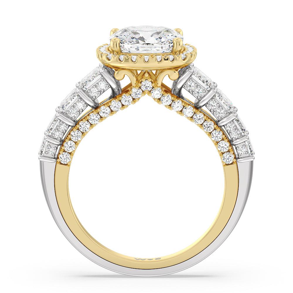 The Plaza Ring with Cushion Cut Diamond in 14KT White & Yellow Gold view 2

