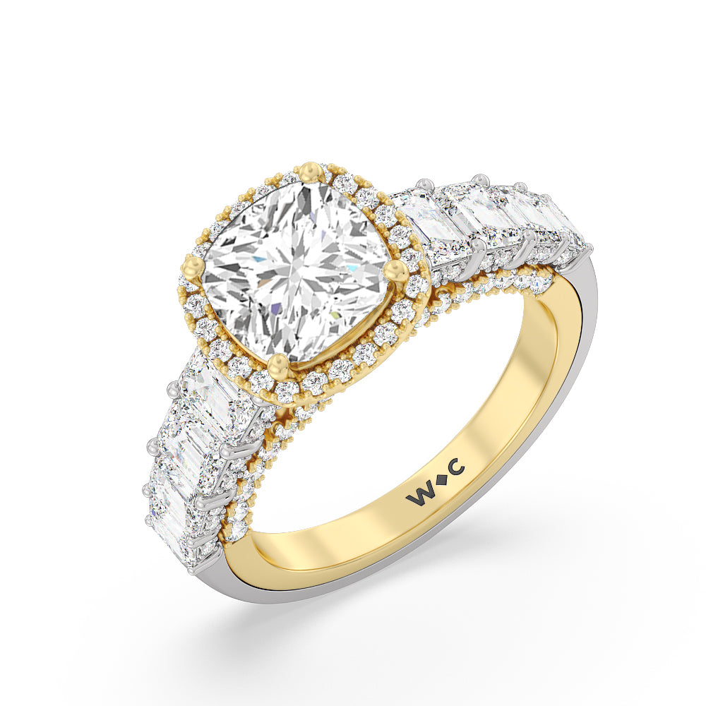The Plaza Ring with Cushion Cut Diamond in 14KT White & Yellow Gold view 3
