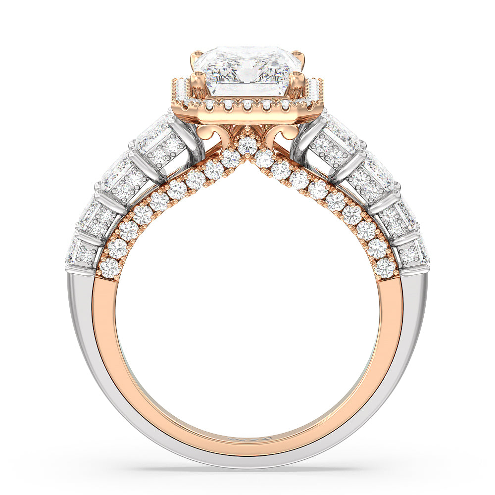 The Plaza Ring with Radiant Cut Diamond in 14KT White & Rose Gold view 2
