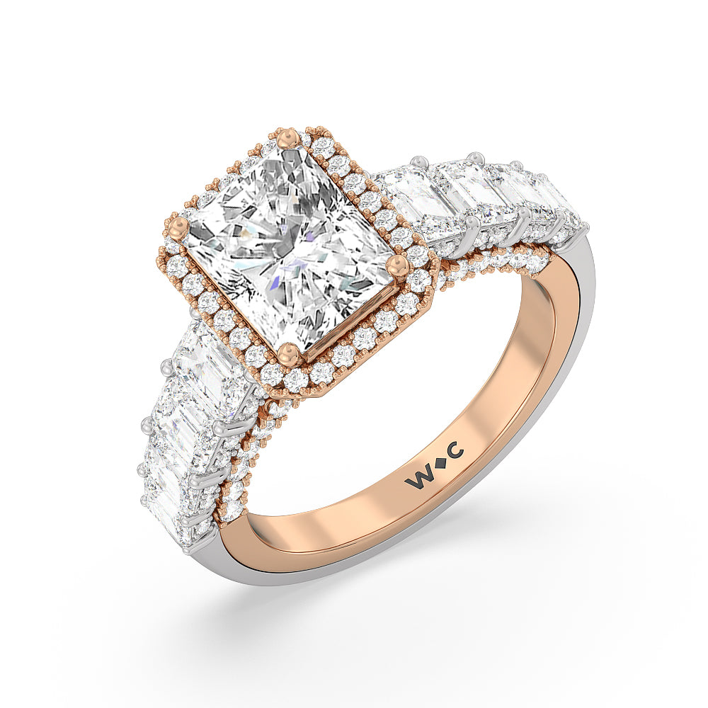The Plaza Ring with Radiant Cut Diamond in 14KT White & Rose Gold view 3
