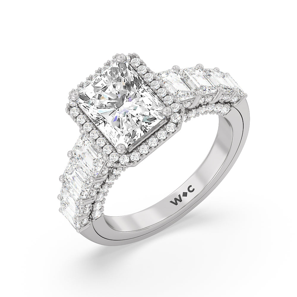 The Plaza Ring with Radiant Cut Diamond in 14KT Platinum view 3
