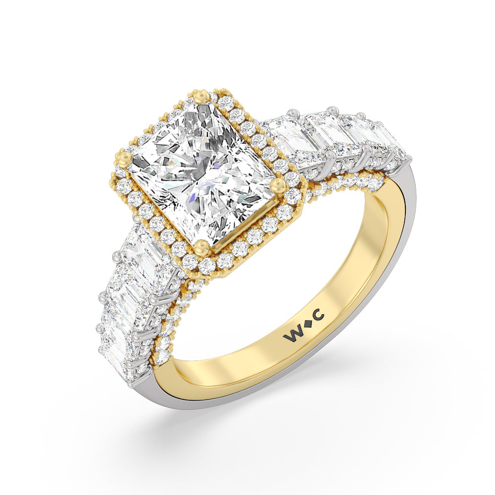 The Plaza Ring with Radiant Cut Diamond in 14KT White & Yellow Gold view 3
