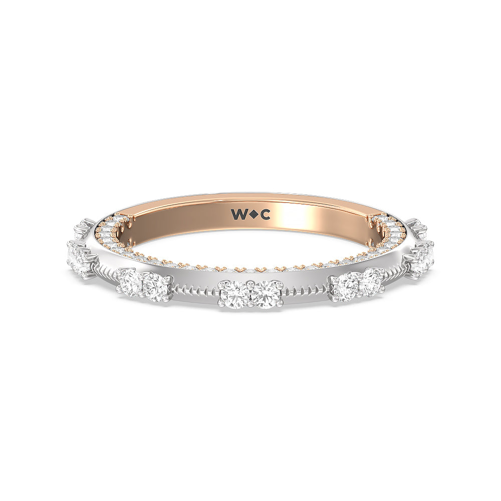 Celestia Knife Edge Milgrain Wedding Band with 18KT White & Rose Gold Cut Diamond in 14KT White & Rose Gold view 1
