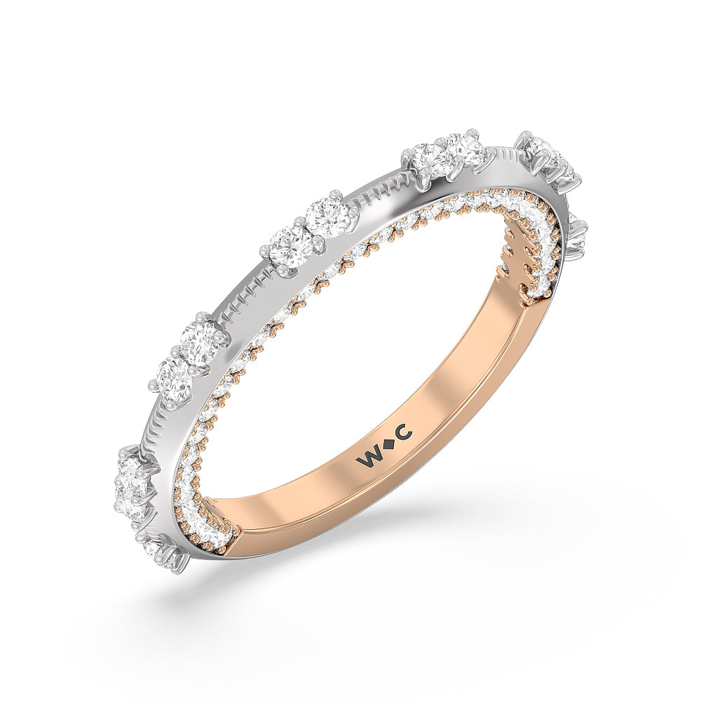 Celestia Knife Edge Milgrain Wedding Band with 18KT White & Rose Gold Cut Diamond in 14KT White & Rose Gold view 4
