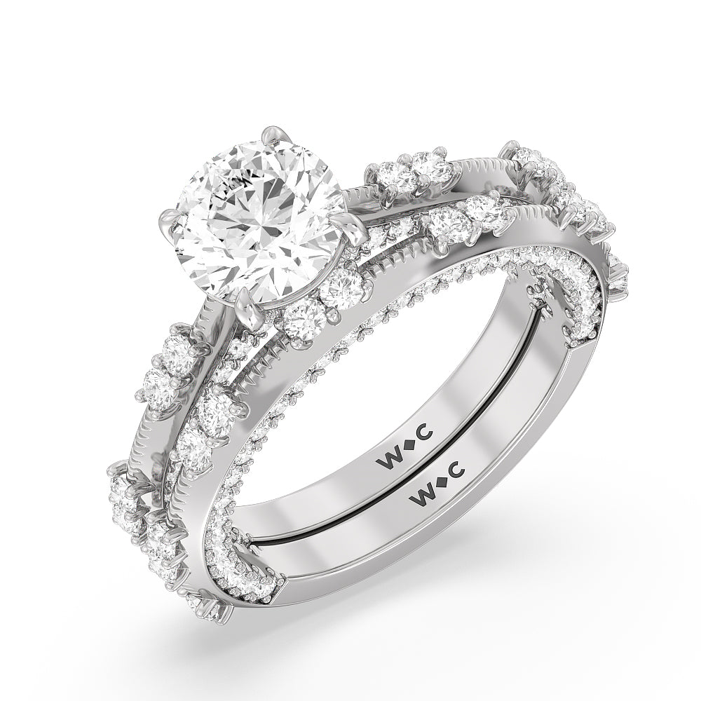 Celestia Knife Edge Milgrain Wedding Band with Platinum Cut Diamond in 14KT Platinum view 3
