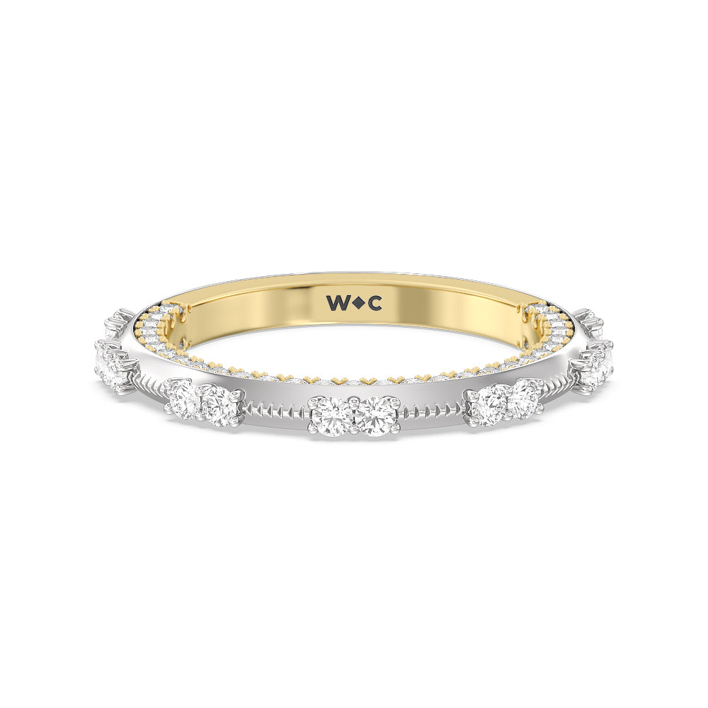 Celestia Knife Edge Milgrain Wedding Band with 18KT White & Yellow Gold Cut Diamond in 14KT White & Yellow Gold view 1
