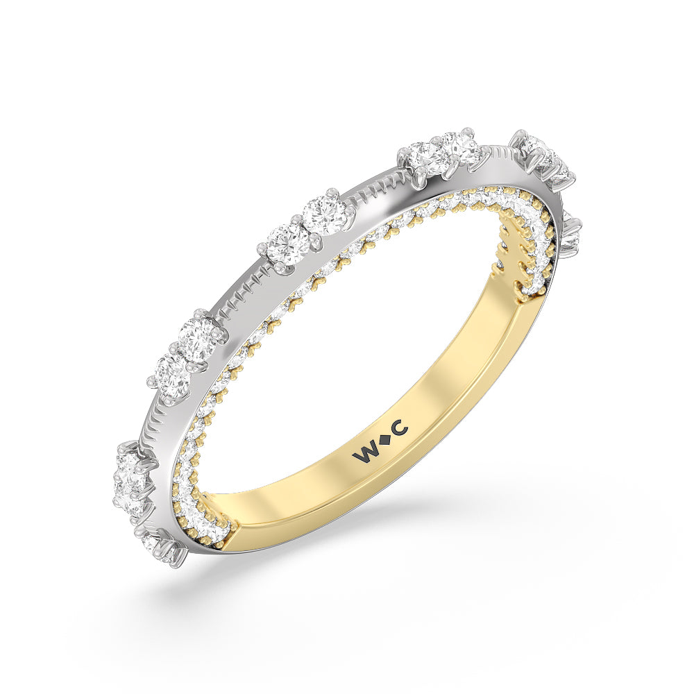 Celestia Knife Edge Milgrain Wedding Band with 18KT White & Yellow Gold Cut Diamond in 14KT White & Yellow Gold view 4
