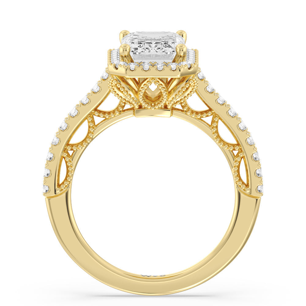 Emerald Cut The Frick Ring (E+ VVS+) with Lab Grown Diamond in 14KT Yellow Gold view 2
