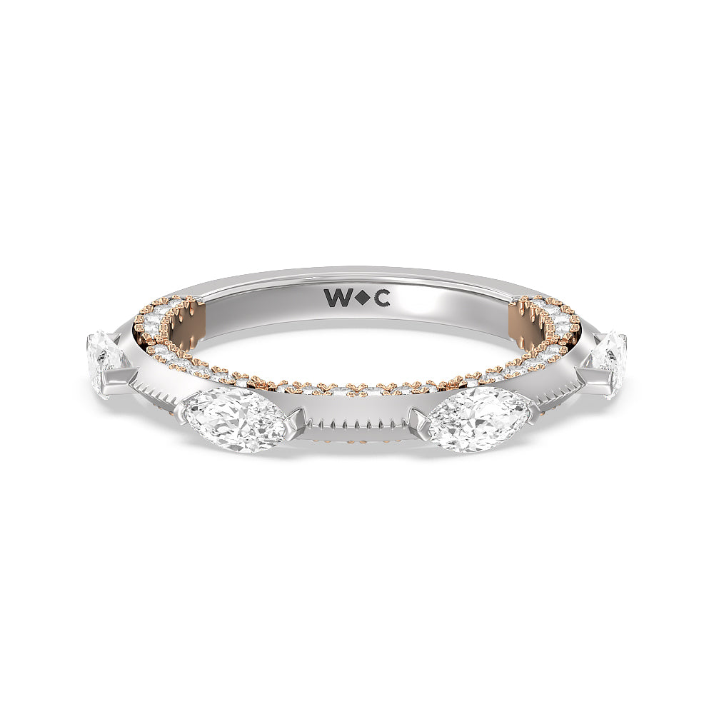 Celestia Marquise Set Studded Gallery Wedding Band with 18KT White & Rose Gold Cut Diamond in 14KT White & Rose Gold view 1
