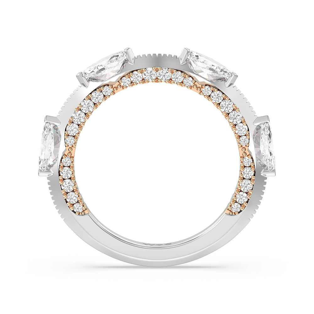 Celestia Marquise Set Studded Gallery Wedding Band with 18KT White & Rose Gold Cut Diamond in 14KT White & Rose Gold view 2
