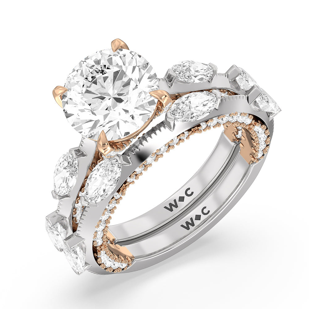 Celestia Marquise Set Studded Gallery Wedding Band with 18KT White & Rose Gold Cut Diamond in 14KT White & Rose Gold view 3
