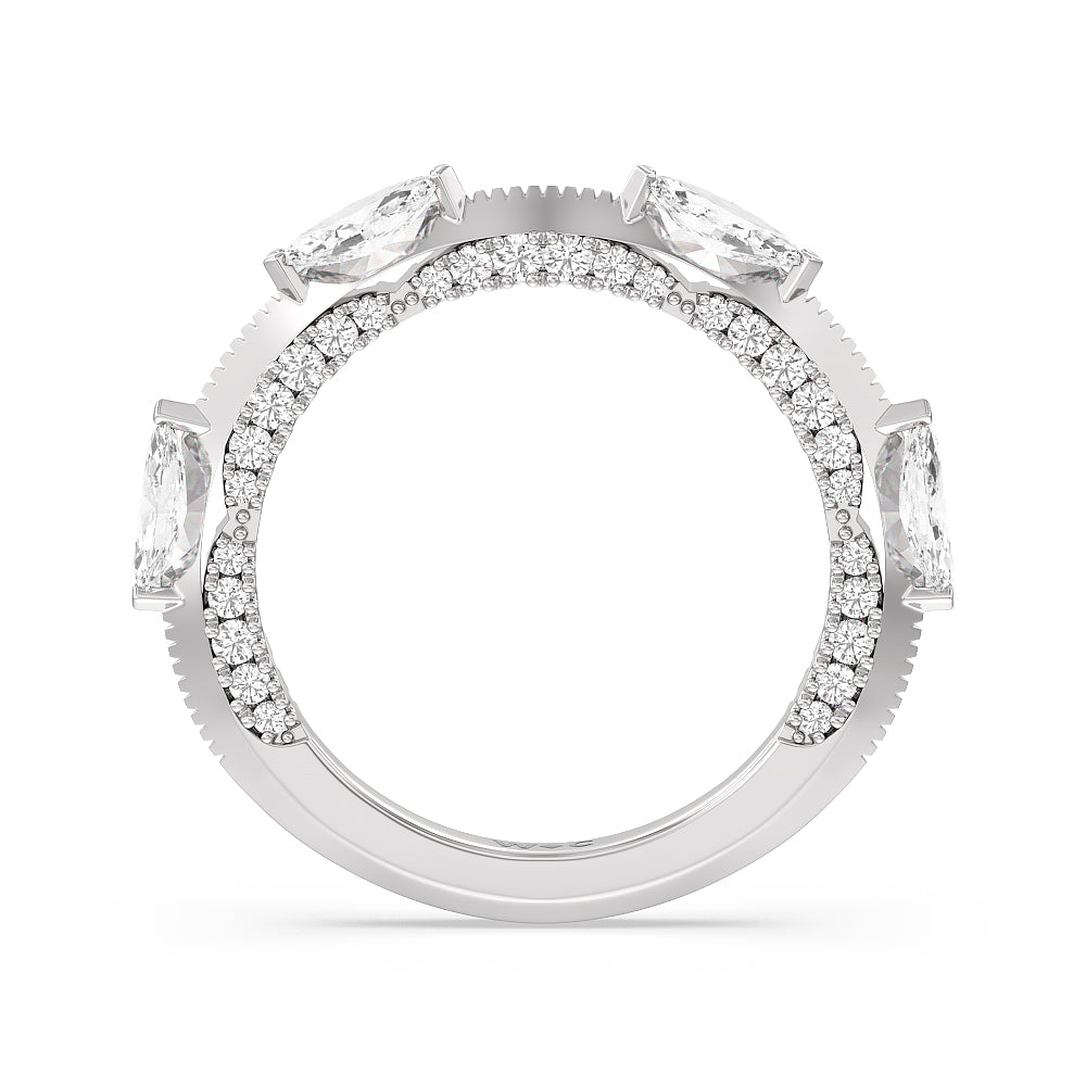 Celestia Marquise Set Studded Gallery Wedding Band with Platinum Cut Diamond in 14KT Platinum view 2

