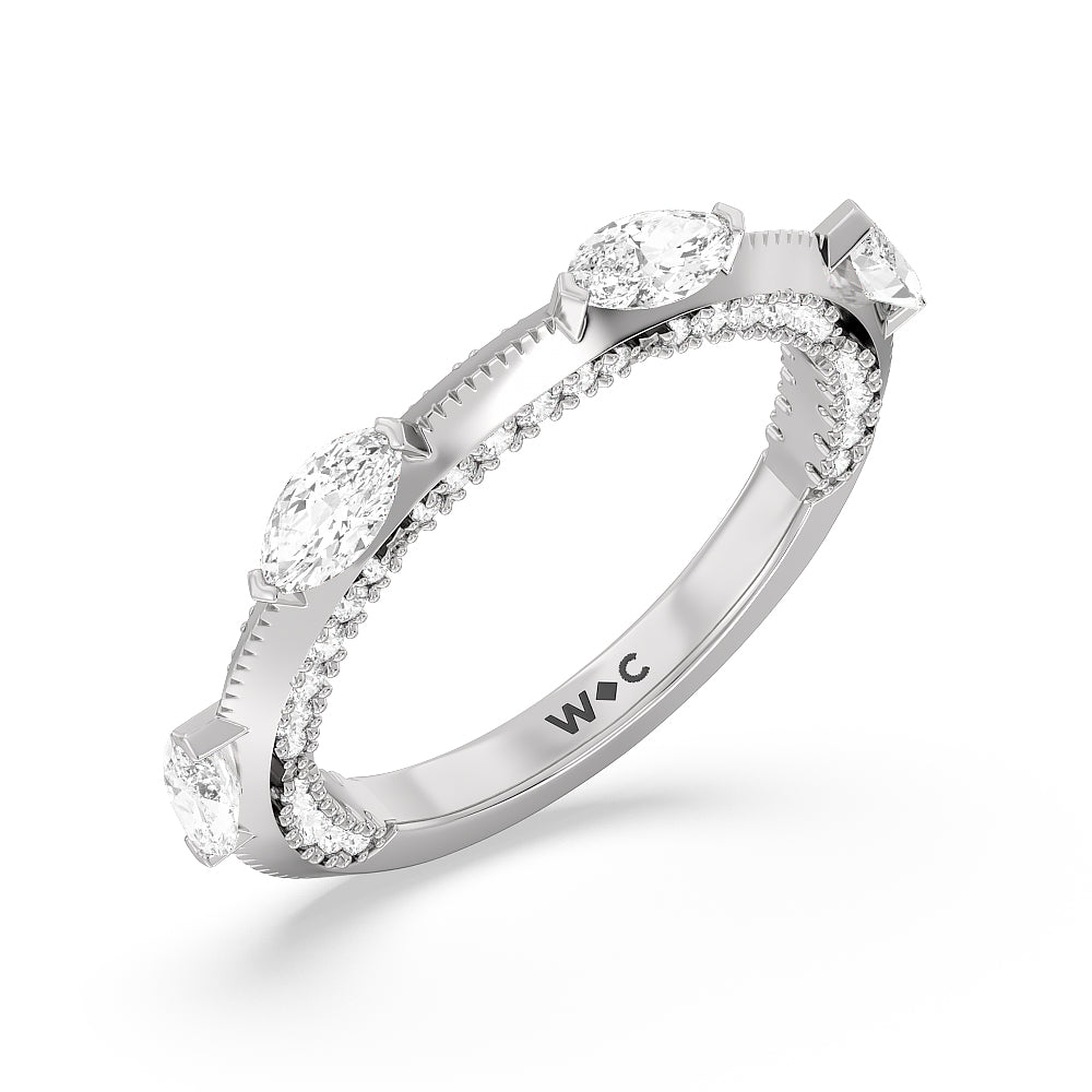 Celestia Marquise Set Studded Gallery Wedding Band with Platinum Cut Diamond in 14KT Platinum view 4
