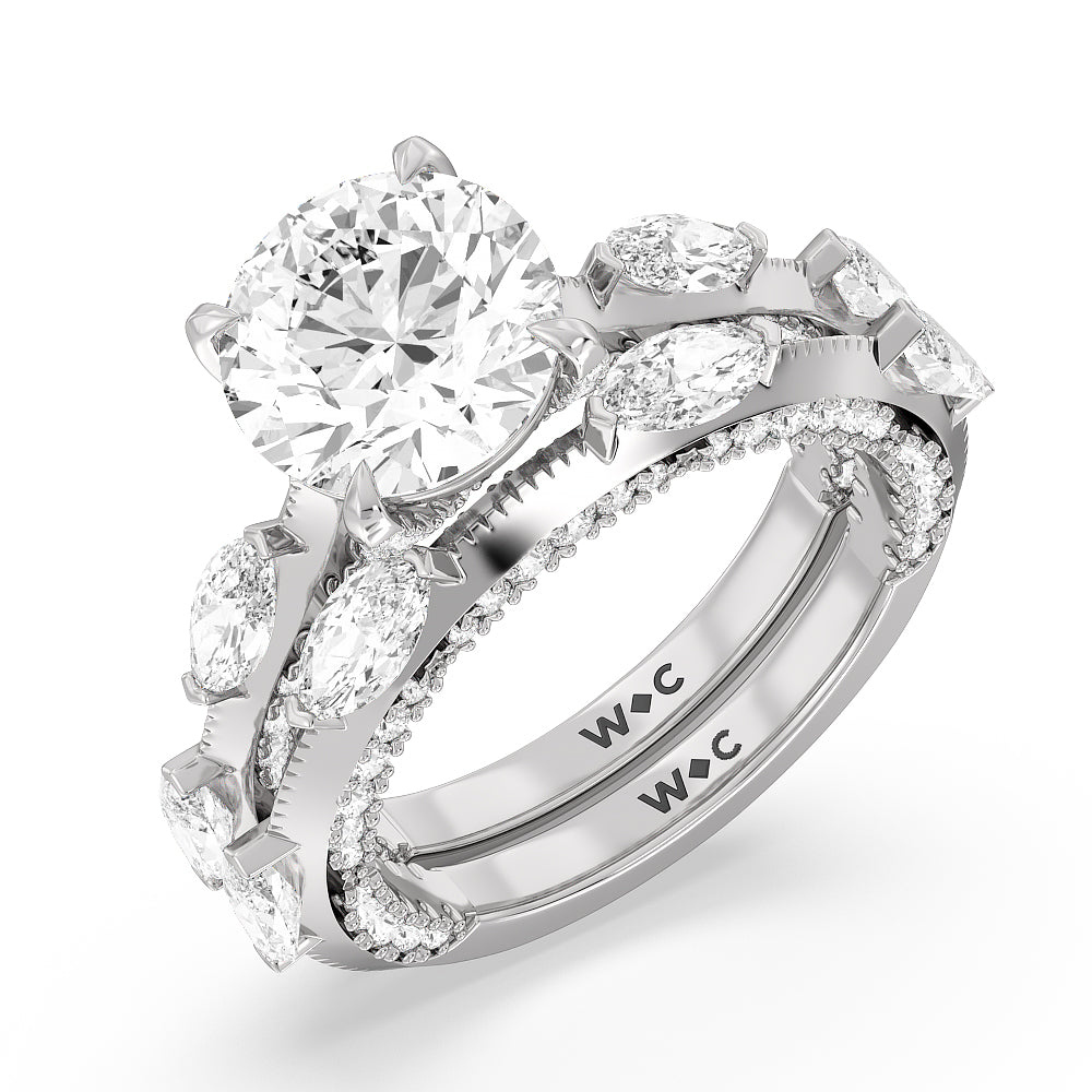Celestia Marquise Set Studded Gallery Wedding Band with Platinum Cut Diamond in 14KT Platinum view 3
