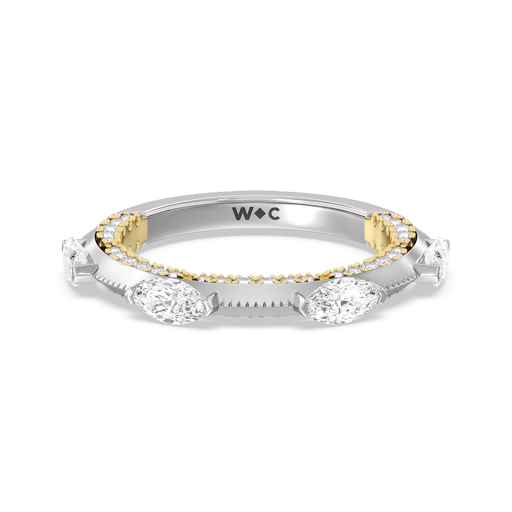 Celestia Marquise Set Studded Gallery Wedding Band with 18KT White & Yellow Gold Cut Diamond in 14KT White & Yellow Gold view 1

