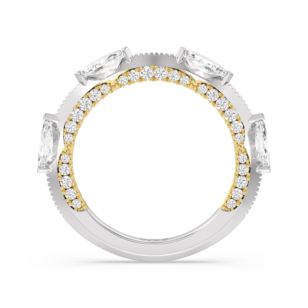 Celestia Marquise Set Studded Gallery Wedding Band with 18KT White & Yellow Gold Cut Diamond in 14KT White & Yellow Gold view 2
