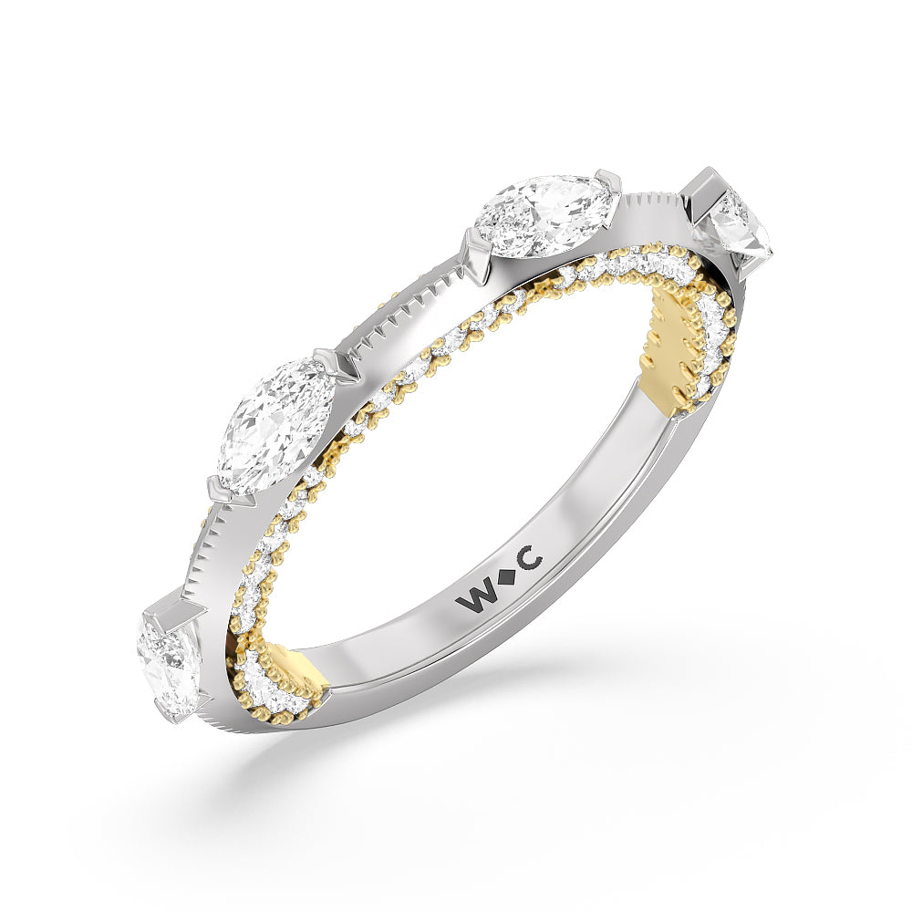 Celestia Marquise Set Studded Gallery Wedding Band with 18KT White & Yellow Gold Cut Diamond in 14KT White & Yellow Gold view 4

