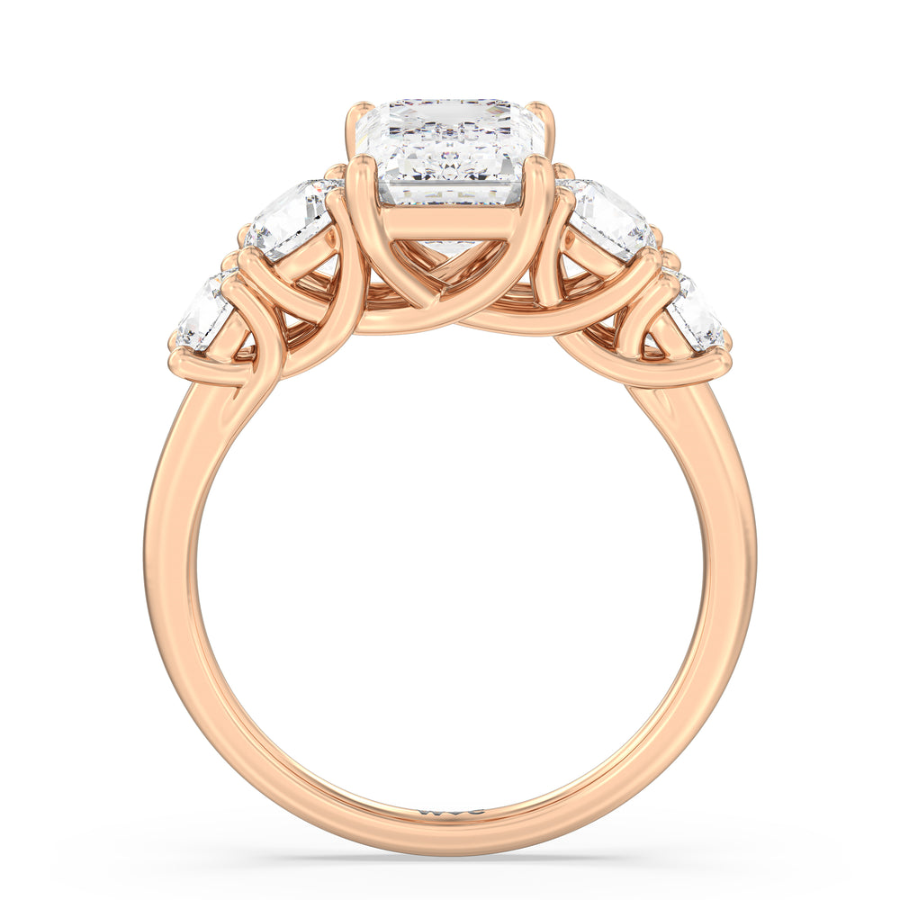 Emerald Cut Trellis Basket Side Stone Engagement Ring with Lab Grown Diamond in 14KT Rose Gold view 2
