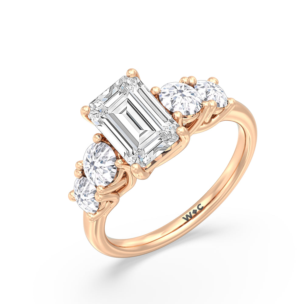 Emerald Cut Trellis Basket Side Stone Engagement Ring with Lab Grown Diamond in 14KT Rose Gold view 3
