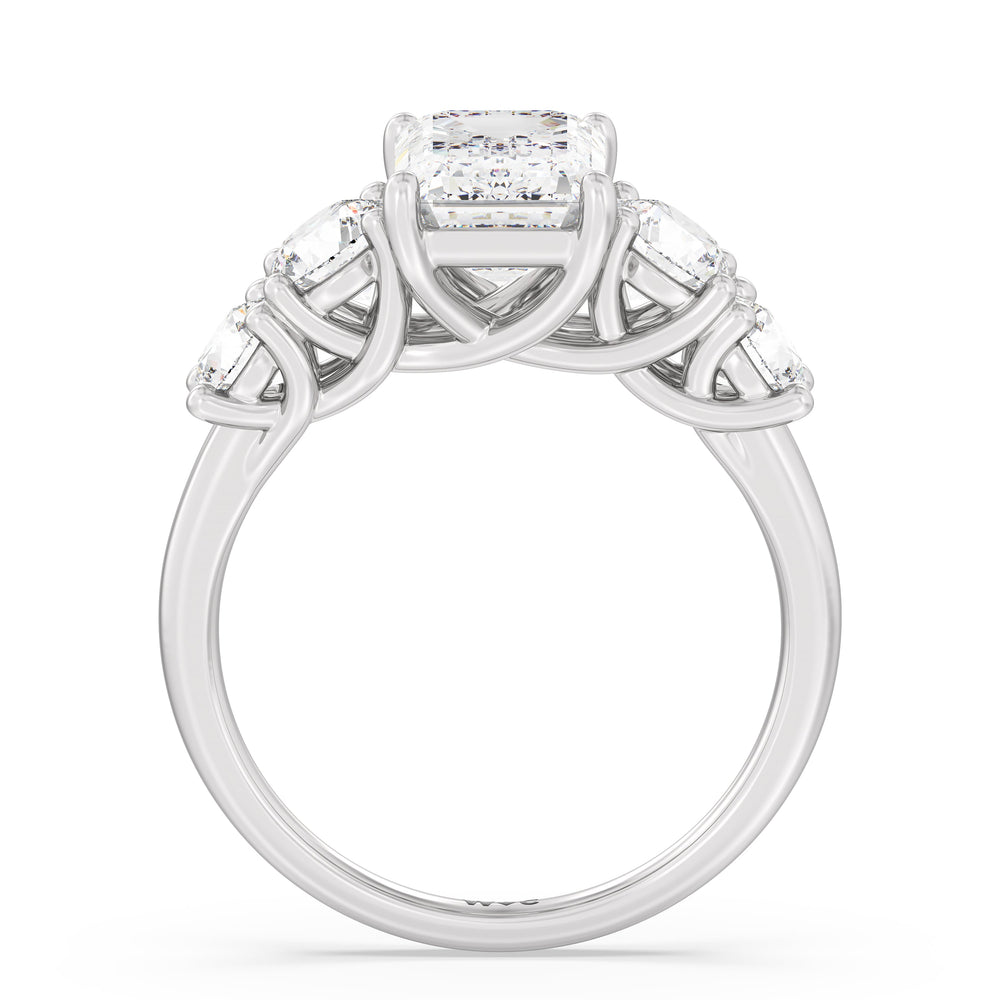 Emerald Cut Trellis Basket Side Stone Engagement Ring with Lab Grown Diamond in 14KT Platinum view 2
